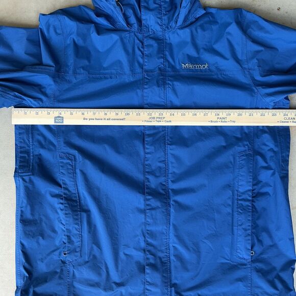 Marmot Mens PreCip Rain Jacket sz L  Blue Hooded Ripstop Nylon DWR Hiking 41200 - Picture 15 of 16